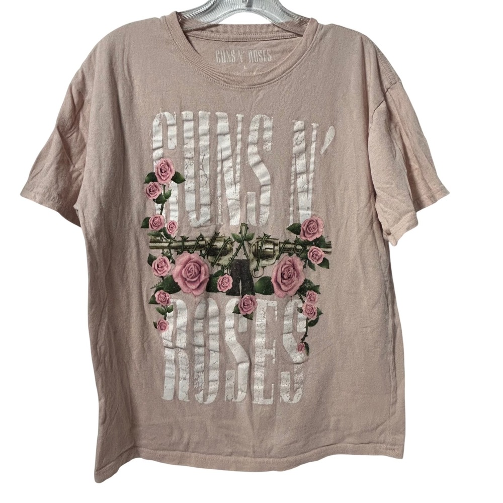 Guns N Roses Pink Graphic Band Tee‎ Floral Rose Pistol Shirt Large L 2024 GNR